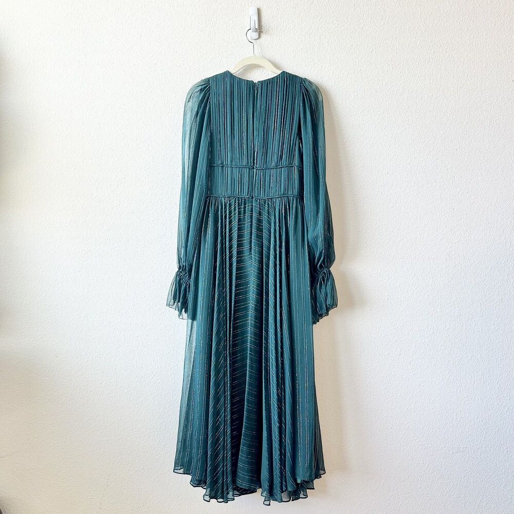 Amur Heidi Silk Metallic Midi Dress Gown Size 0 in Green $615 - Picture 3 of 11